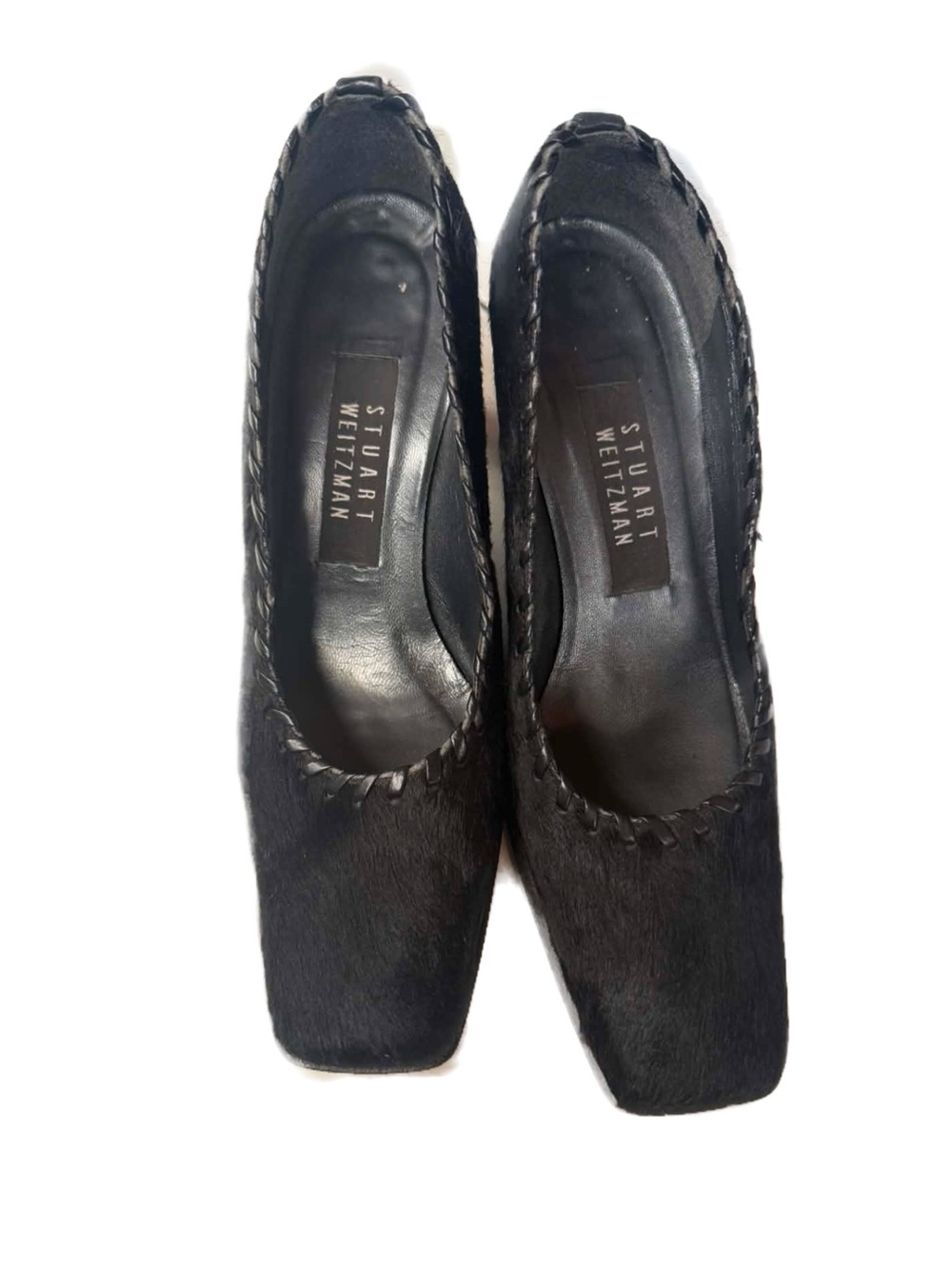 Stuart Weitzman Black Haircalf Square-Toe Pumps